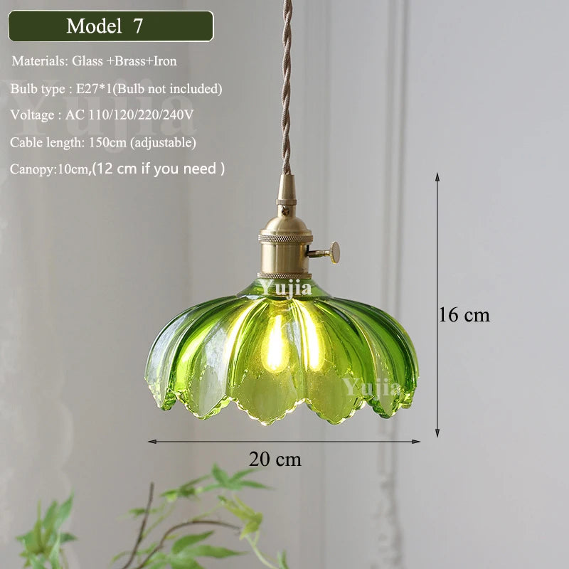 Multi Style Green Glass Pendant Light Vintage Light Fixtures Modern Chandelier Lamp for Kitchen Island