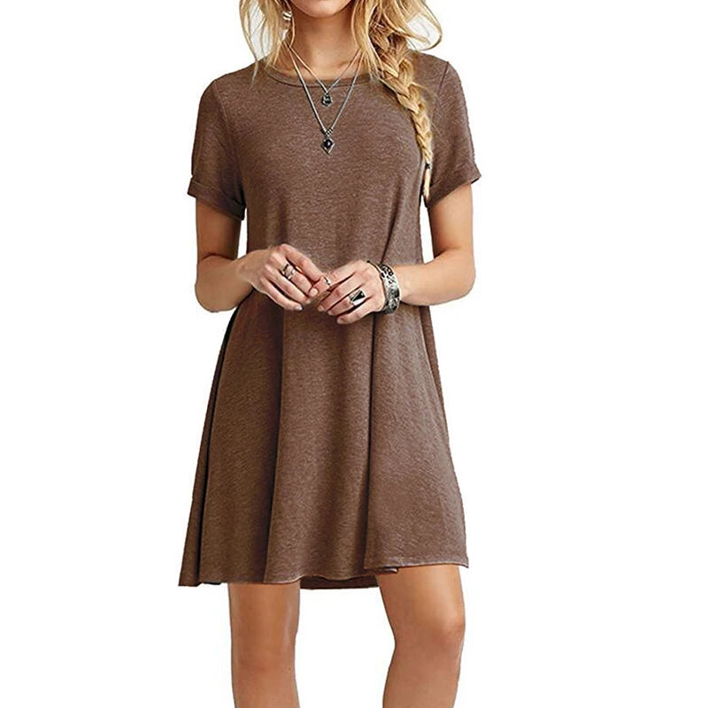 Women Casual Vintage O Neck T Shirt Dress for Everyday Wear
