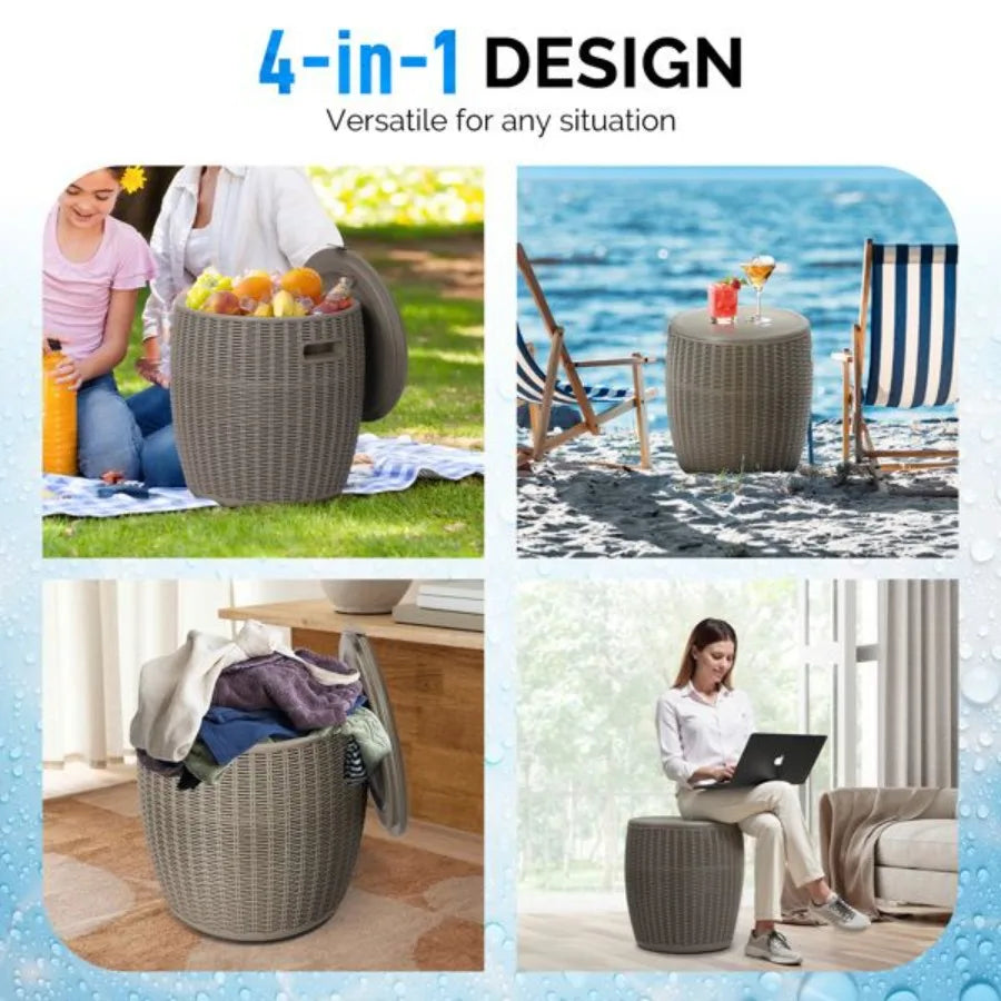 Portable Ice Cooler Side Table with Built-In Handle