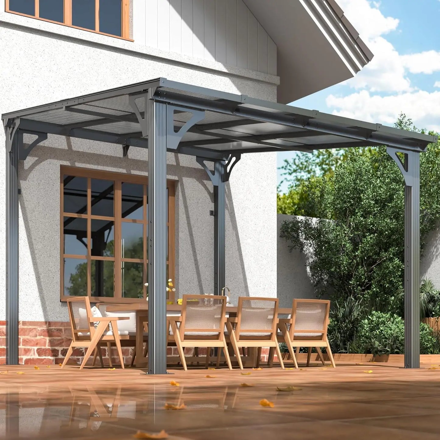 10x14 FT Gazebo Splicable Pergola with Aluminum Frame Wall Mounted Gazebo and Pergola Awnings for Patio Clearance