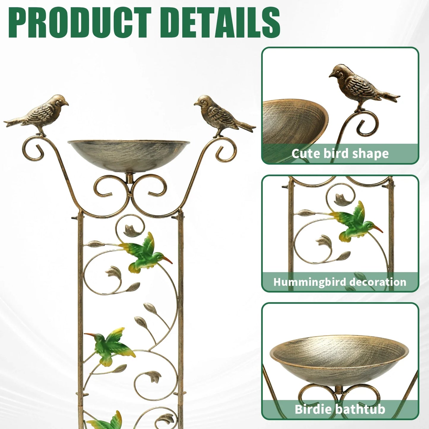Metal Garden Trellis Bird Bath with Decorative Bird Design