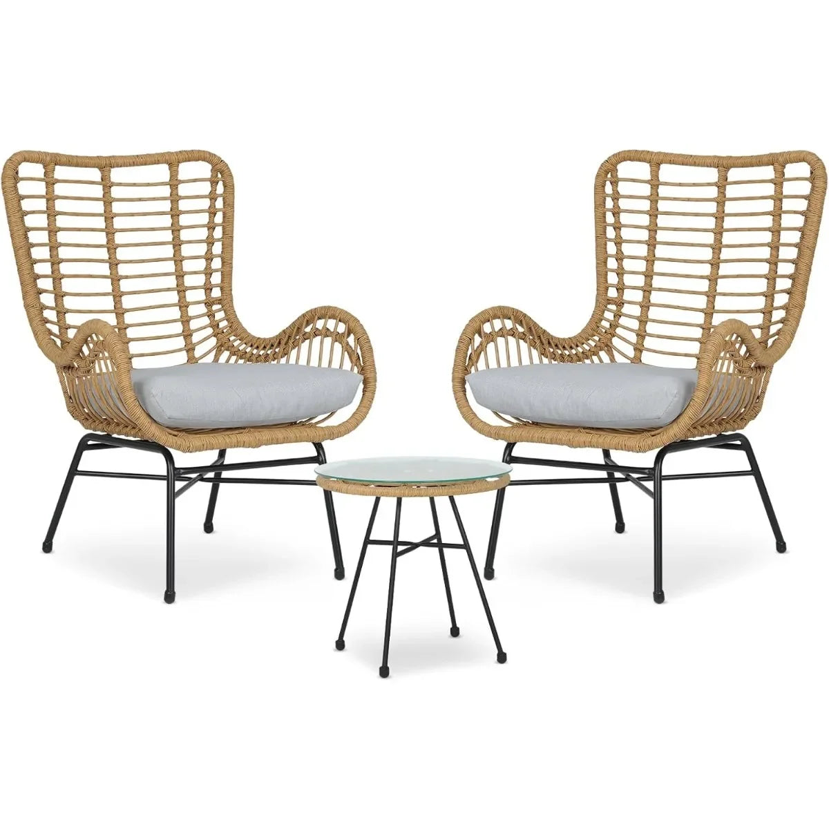 Folded 3 Piece Outdoor Patio Furniture Set Rattan Table And Chairs With Cushions