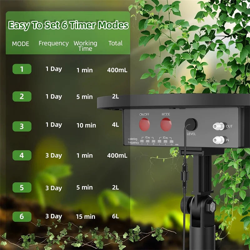 Solar Drip Irrigation System Automatic Watering System with 2200mAh Battery and 6 Timer Modes for Potted Plants