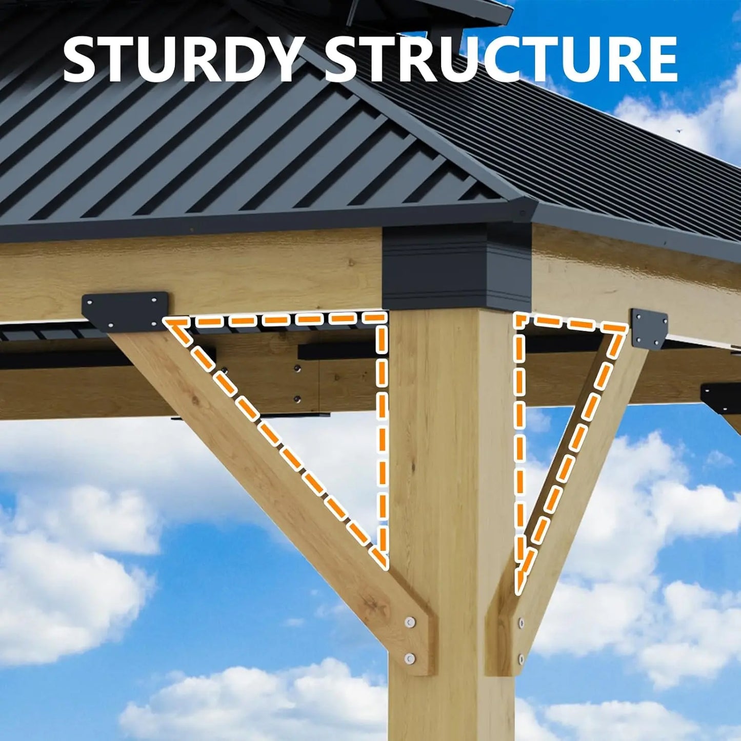 High-Concerned Outdoor Wood Gazebo Aluminum Roof Hardtop