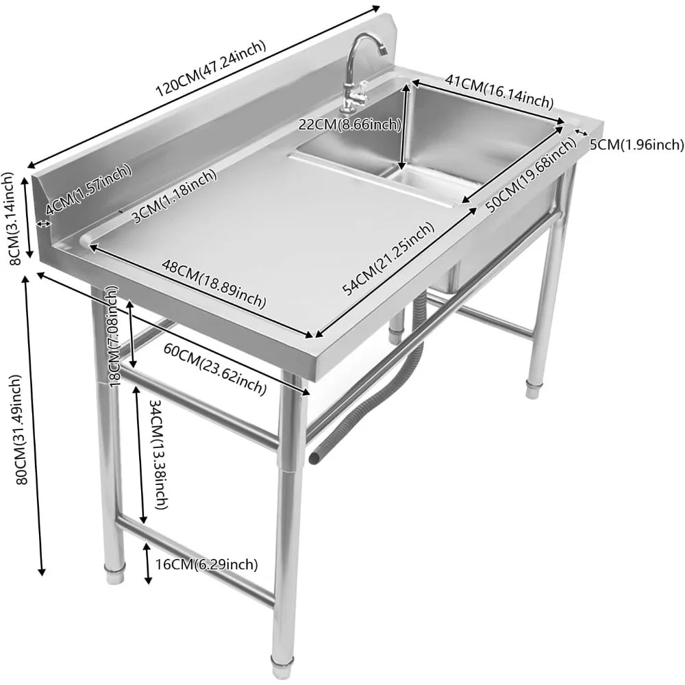 Stainless Steel Utility Sink Freestanding Kitchen Workbench