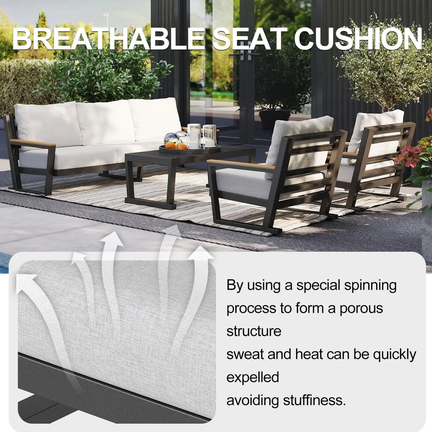 General Aluminum Outdoor Sofa 4 Seats Set With Coffee Table