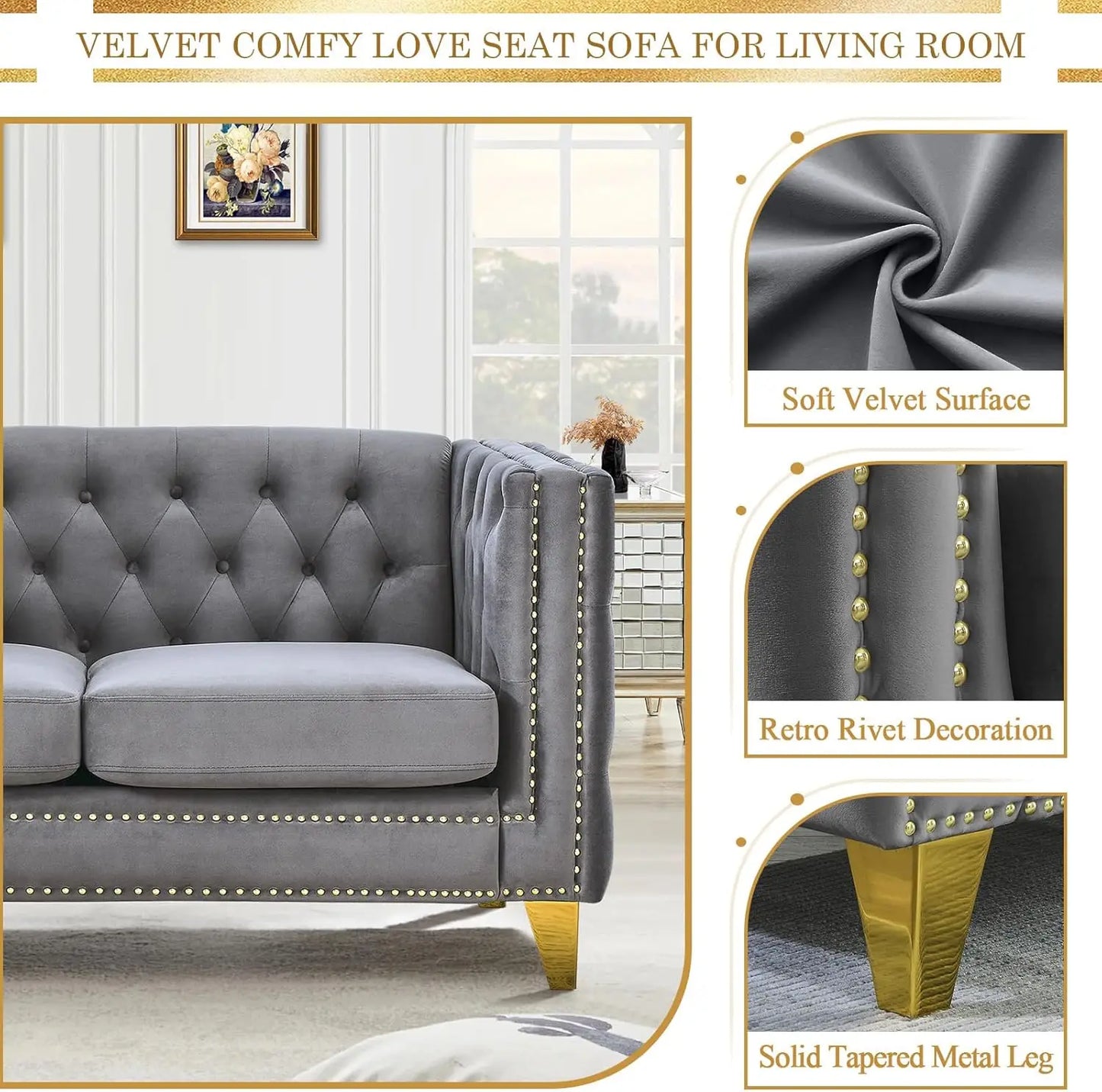 XMSJ Velvet Sofa Set Modern Tufted Rivet Decoration