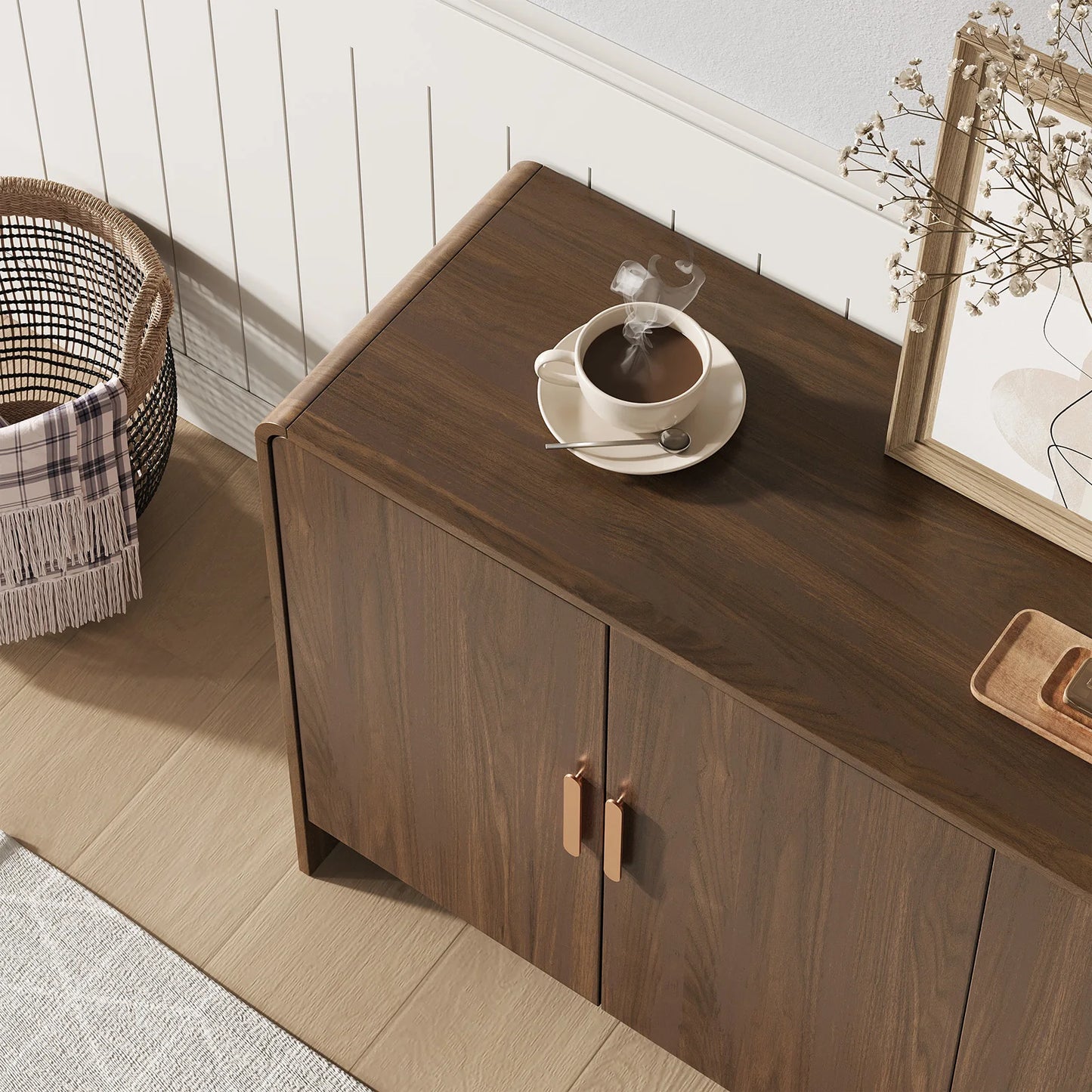 ONBRILL Farmhouse Sideboard Buffet Cabinet 4 Doors