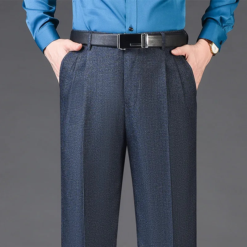 High Waist Wool Cashmere Dress Pants for Men