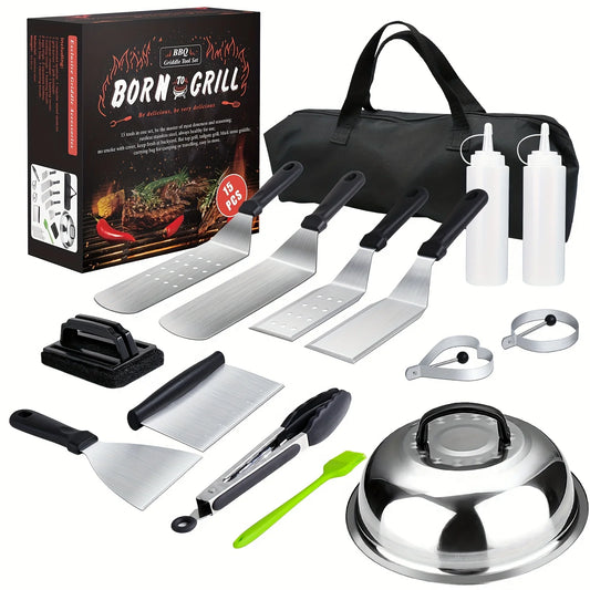 15 Piece Stainless Steel Grill Tool Set for Outdoor Cooking