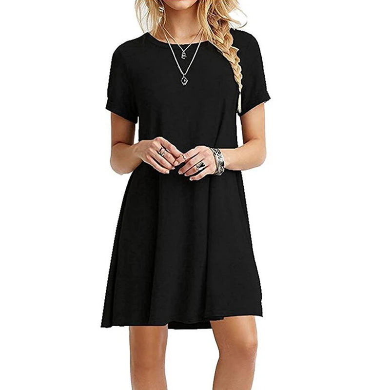 Women Casual Vintage O Neck T Shirt Dress for Everyday Wear