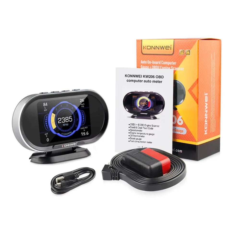 2025 KONNWEI KW206 OBD2 Scanner Car Digital On Board Computer LCD Display Fuel Consumption Water Temperature Gauge Speedometer
