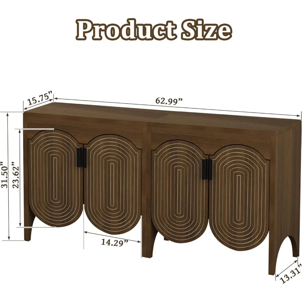 General Use Fluted Sideboard Cabinet With Adjustable Shelves