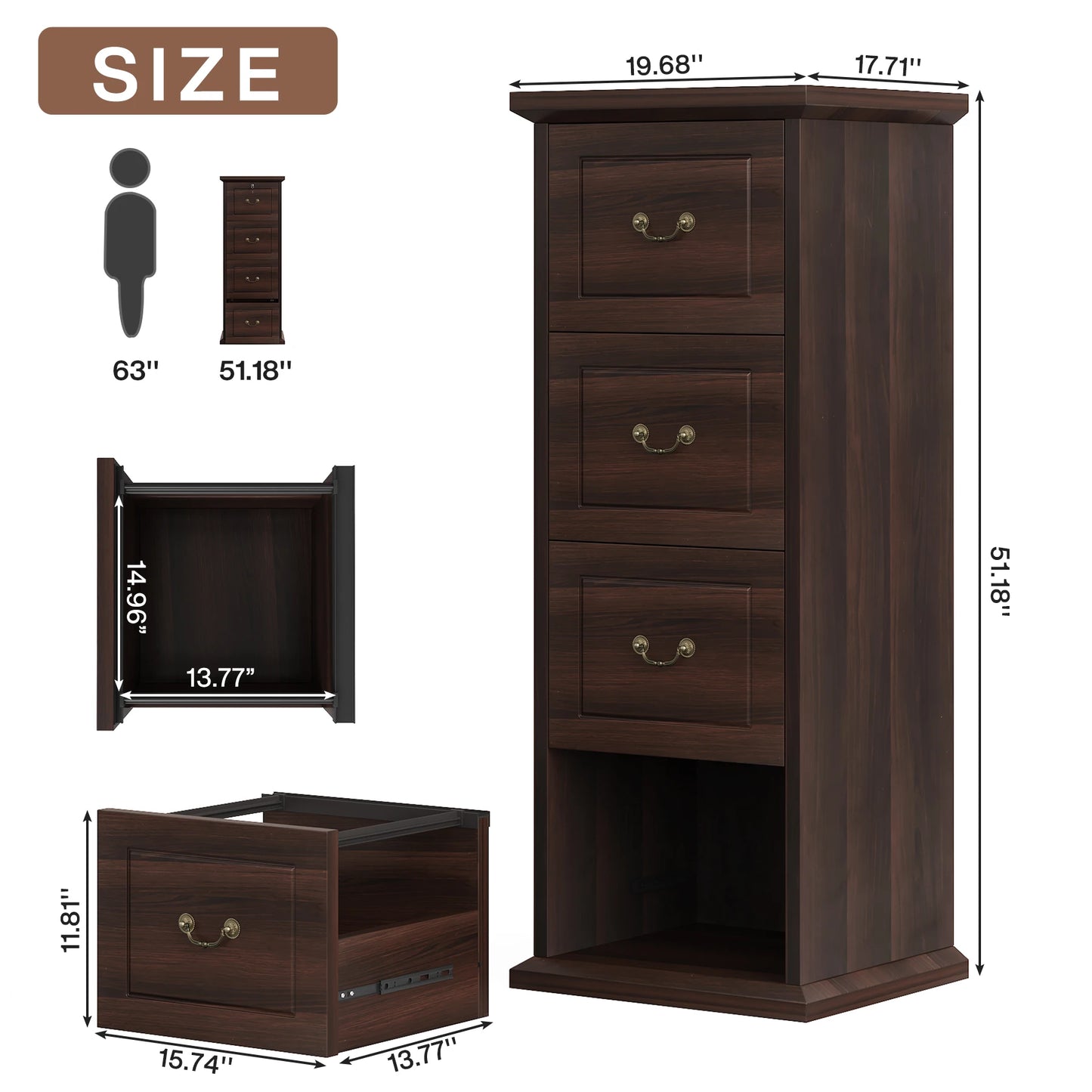 Tribesigns Four Drawer Wood Filing Cabinet for Home Office