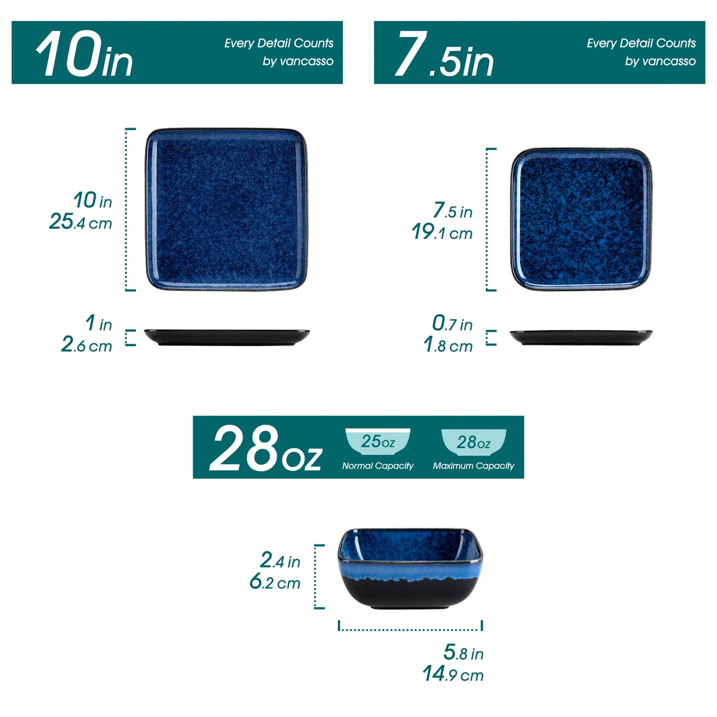 Vancasso Ceramic Dinner Set With Blue Reactive Glaze
