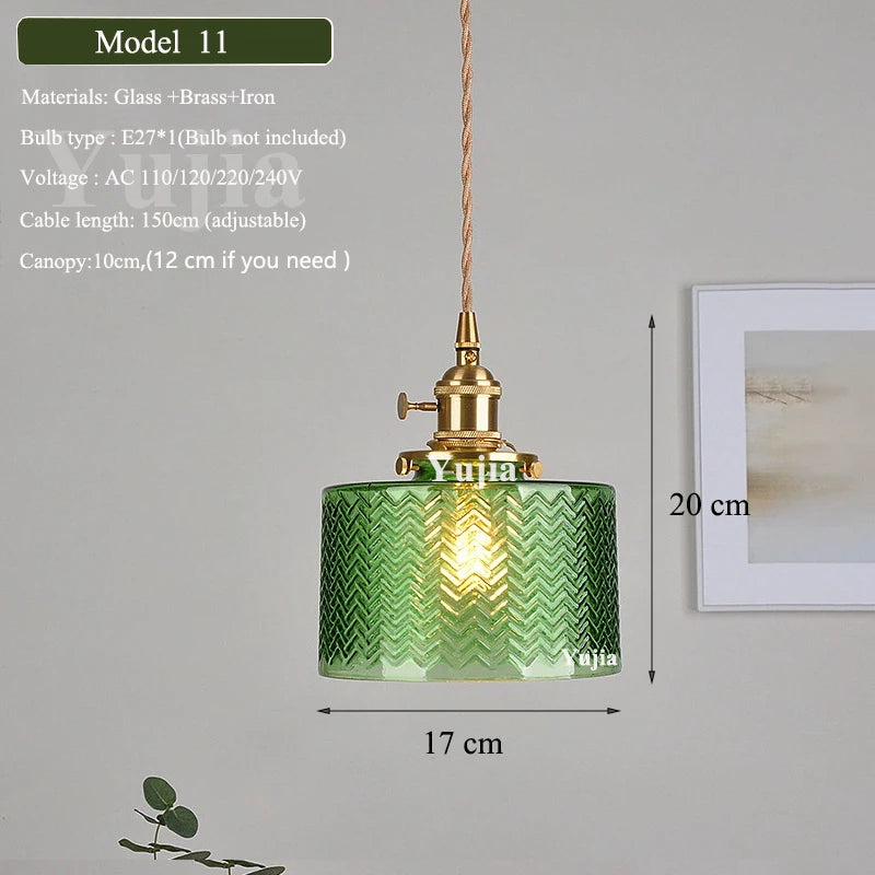 Multi Style Green Glass Pendant Light Vintage Light Fixtures Modern Chandelier Lamp for Kitchen Island