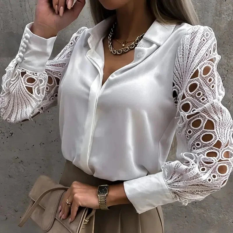 CN Guangdong Womens Lace Hollow Out Blouse Top