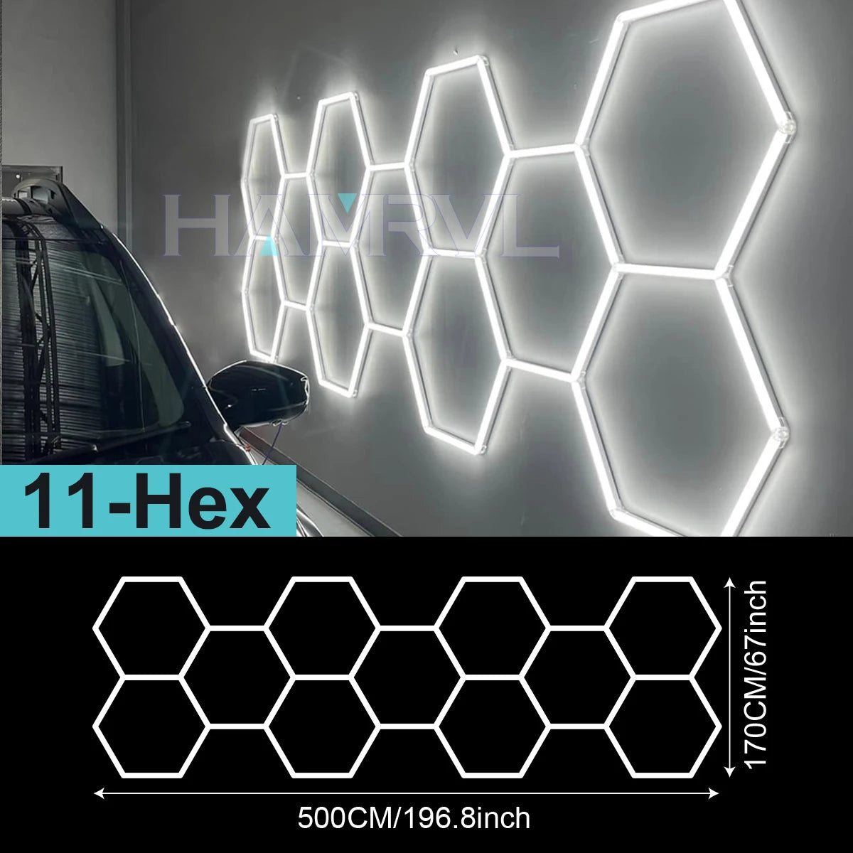 Garage Lights Hexagon Lamp 110-240V LED Tube Honeycomb Ceiling Lighting for Workshop Car Showroom Auto Body Repair Gym