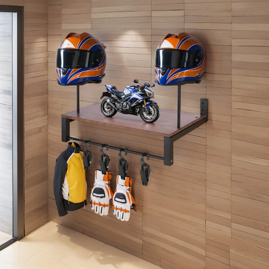 Wooden Motorcycle Helmet Holder with Five Hooks Storage Rack