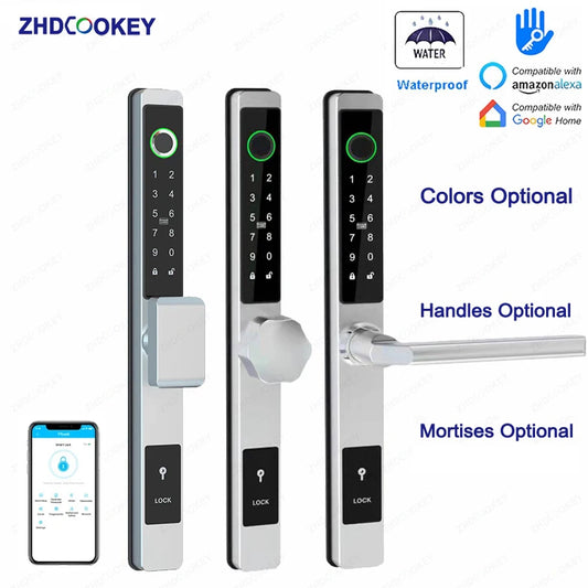 ZhdCookey Electronic Door Lock APP Remote Unlock Waterproof Fingerprint IC Card Password Aluminum Alloy Sliding Door Smart Lock
