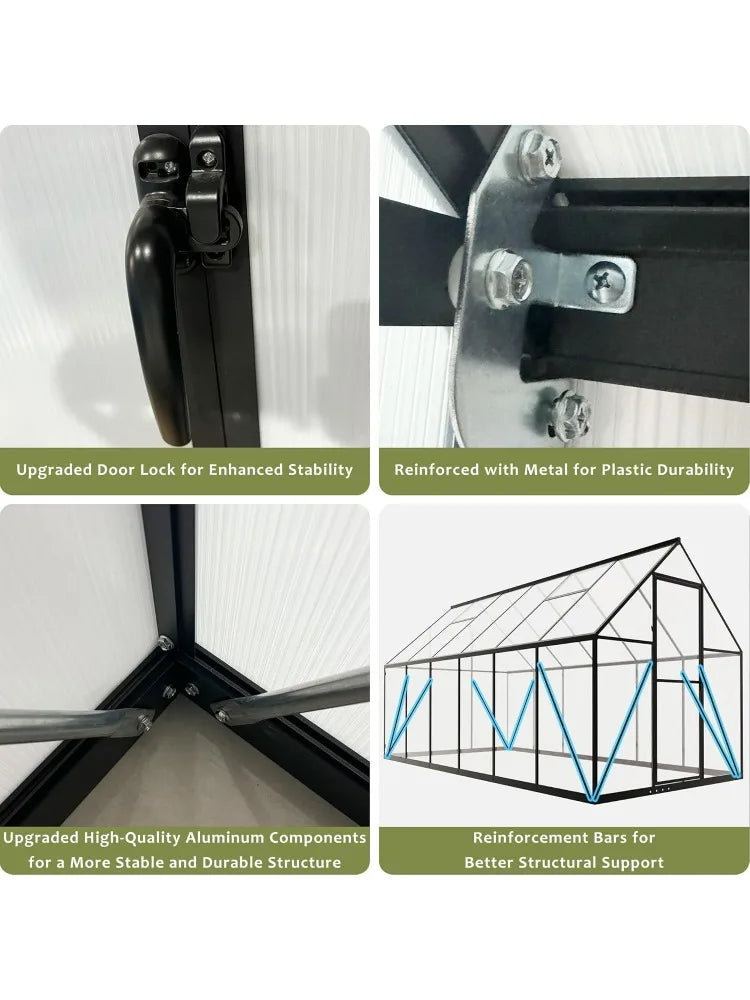 6 x 4 FT Polycarbonate Greenhouse Winter Greenhouses for Outdoors Outdoor Greenhouse with Roof Air Vent Heavy Duty Walk In