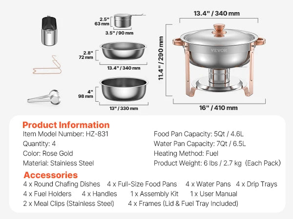 VEVOR Chafing Dish Buffet Set Stainless Steel Chafer Warmer