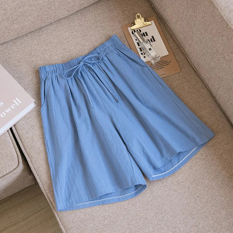 Women’s Casual High Waist Cotton Shorts with Pockets