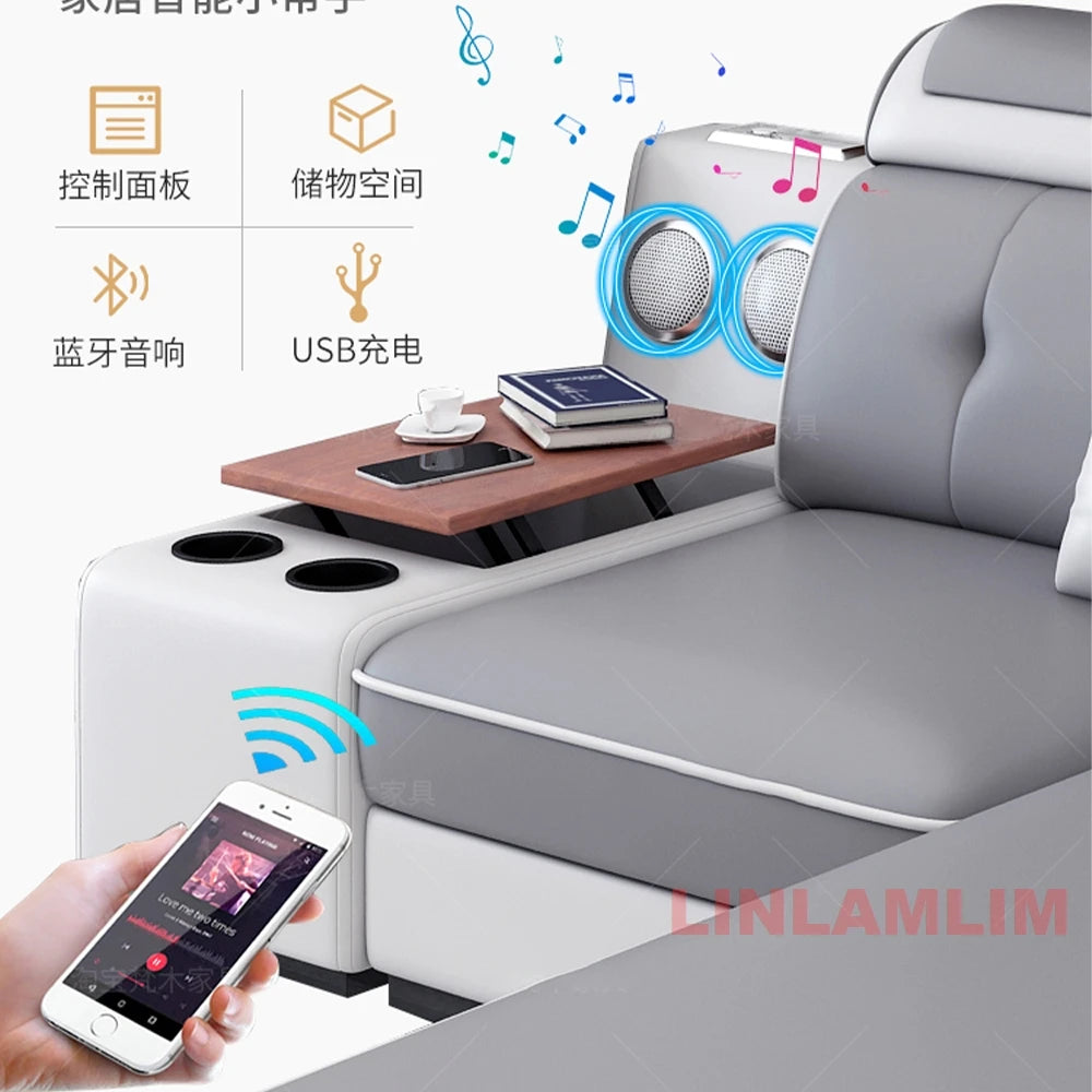 Modern Sectional Sofa Set with Bluetooth Speakers and USB Ports