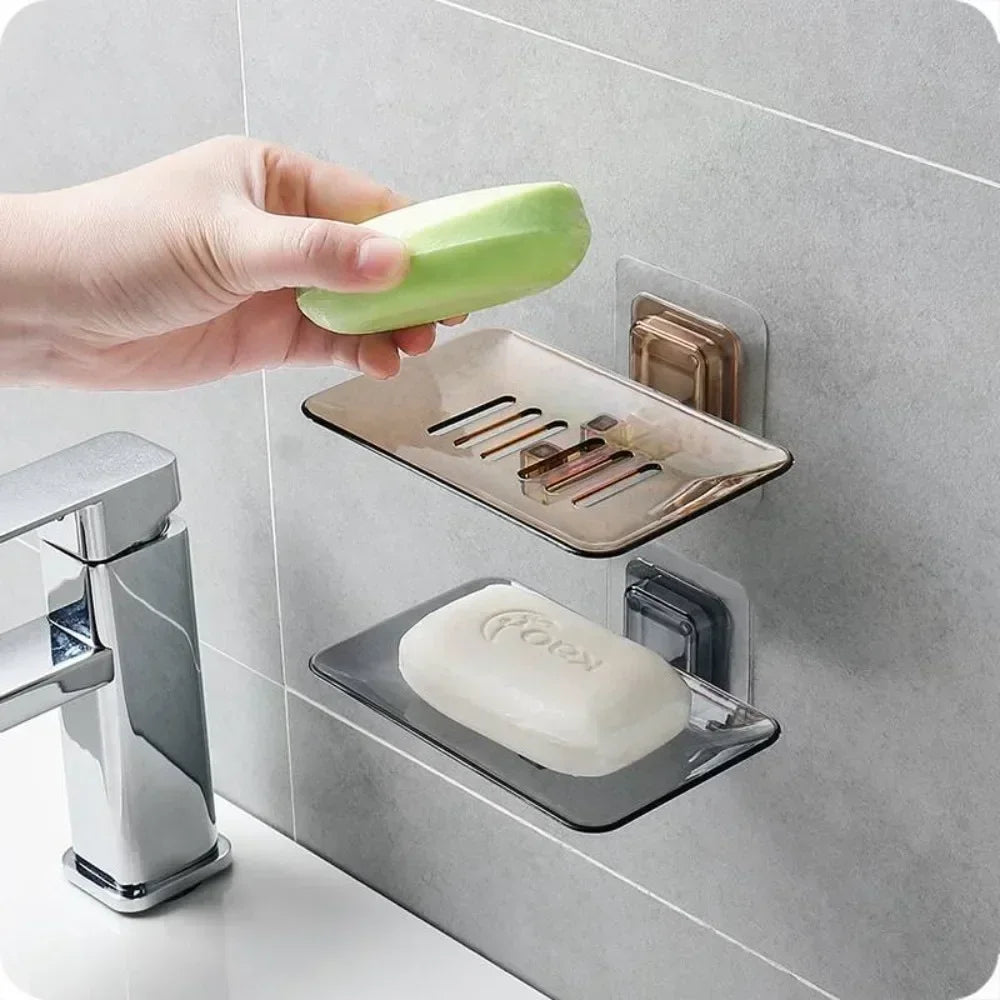 No Drilling Wall Mounted Double Layer Soap Holder Rack