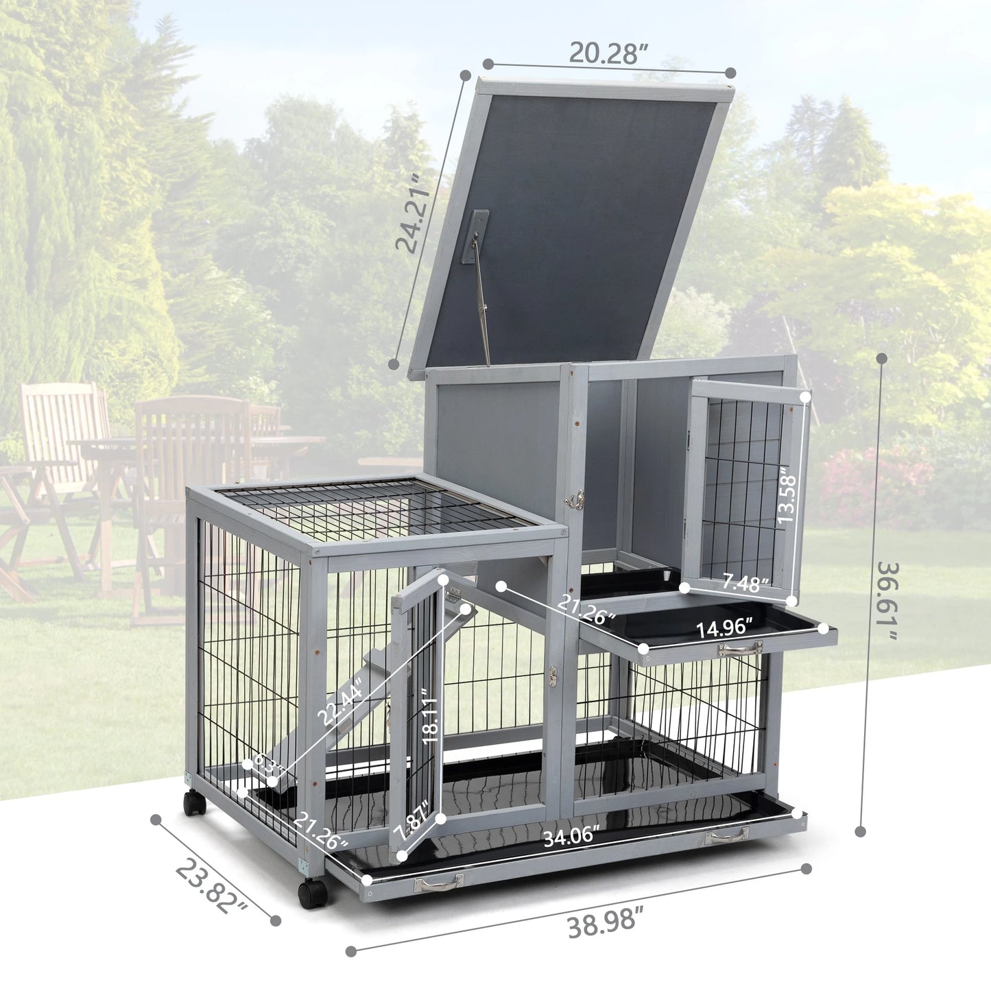 Detachable Rabbit Hutch With Removable Tray And Rolling Casters