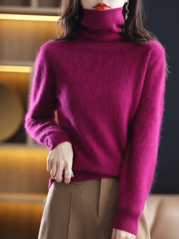 LHZSYY Mink Cashmere Turtleneck Sweater for Women Warm