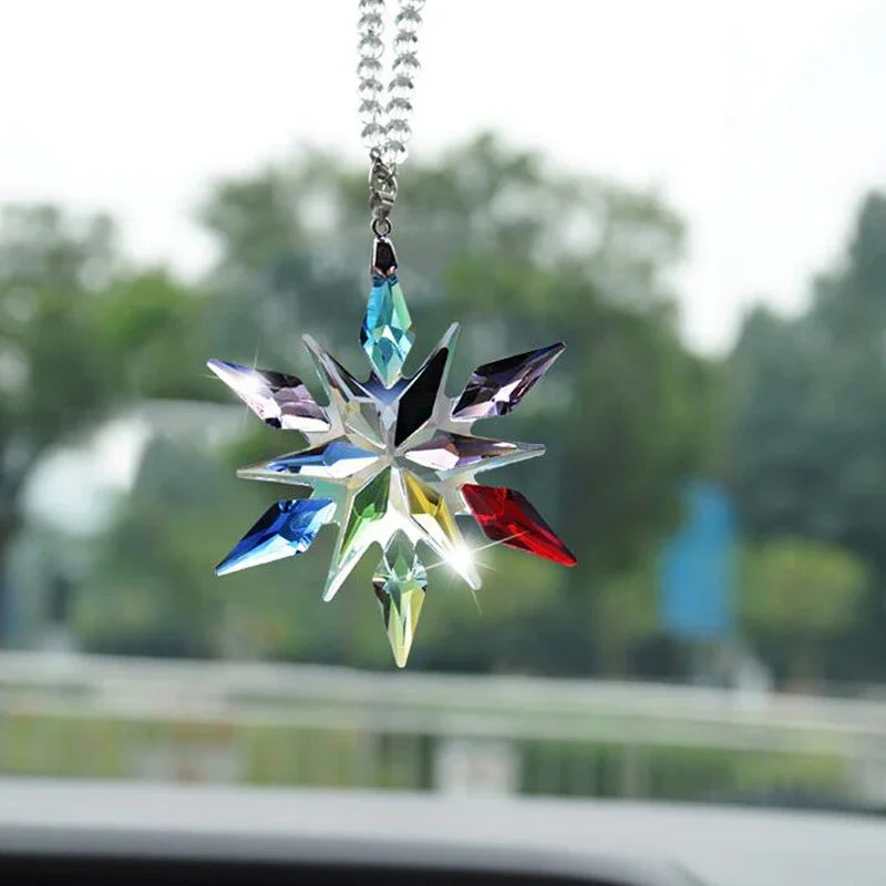 Elegant Snowflake Clear Crystal Car Pendant Ornament for Interiors