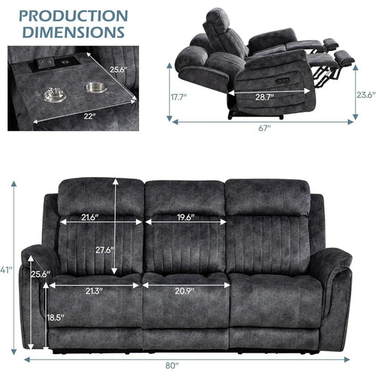 HUANZHUANG Zero Gravity Power Reclining Sofa USB Ports