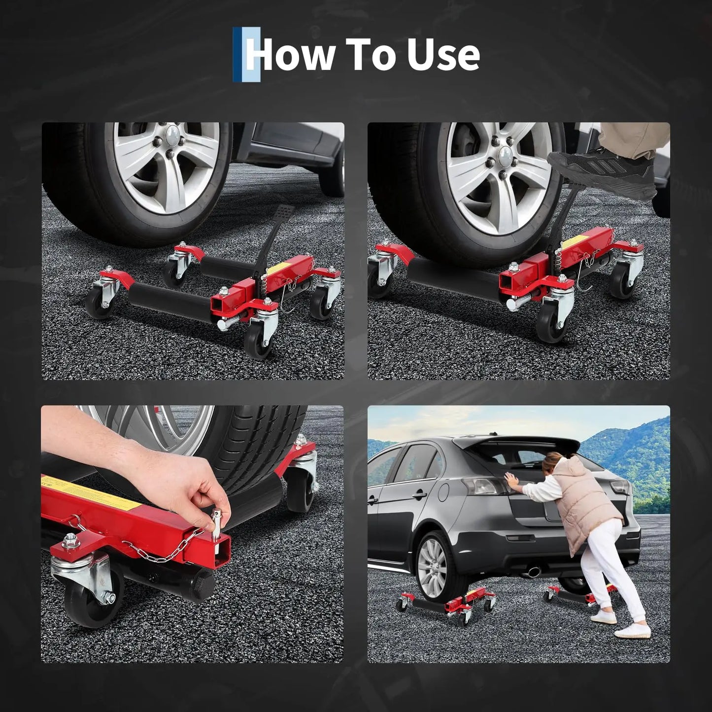 Car Wheel Dolly Jack Set 1500Lbs Hydraulic Non Slip Rollers