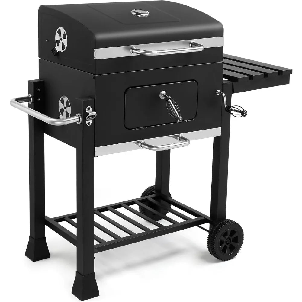 24 Inch Large Charcoal Grills with Foldable Side Table, Outdoor Barbecue Grill with 560 Sq. In. Cooking Area, BBQ Grill Charcoal