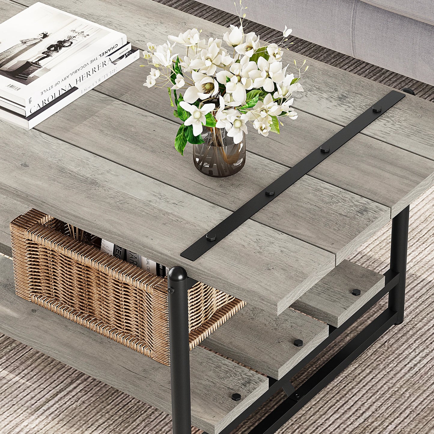 Rustic Wood Coffee Table with Storage for Living Room