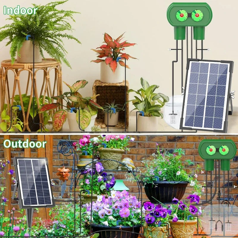Solar Powered Automatic Drip Irrigation System DIY Watering Device Split Type Dual Pump Kit