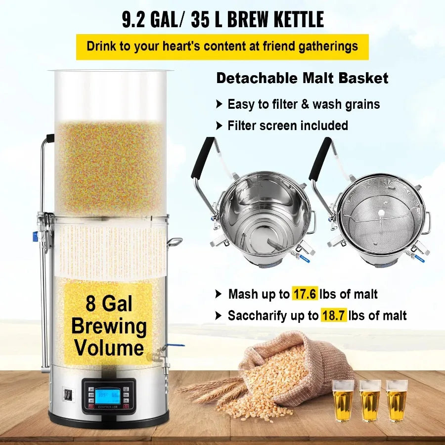 All-in-One Electric Beer Brewing System with Pump and Control Panel