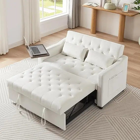 Modern 3-in-1 Convertible Sofa Bed with Swivel Side Table