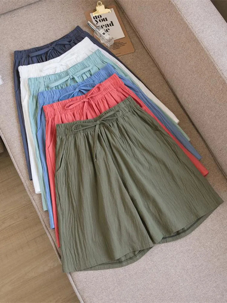Women’s Casual High Waist Cotton Shorts with Pockets
