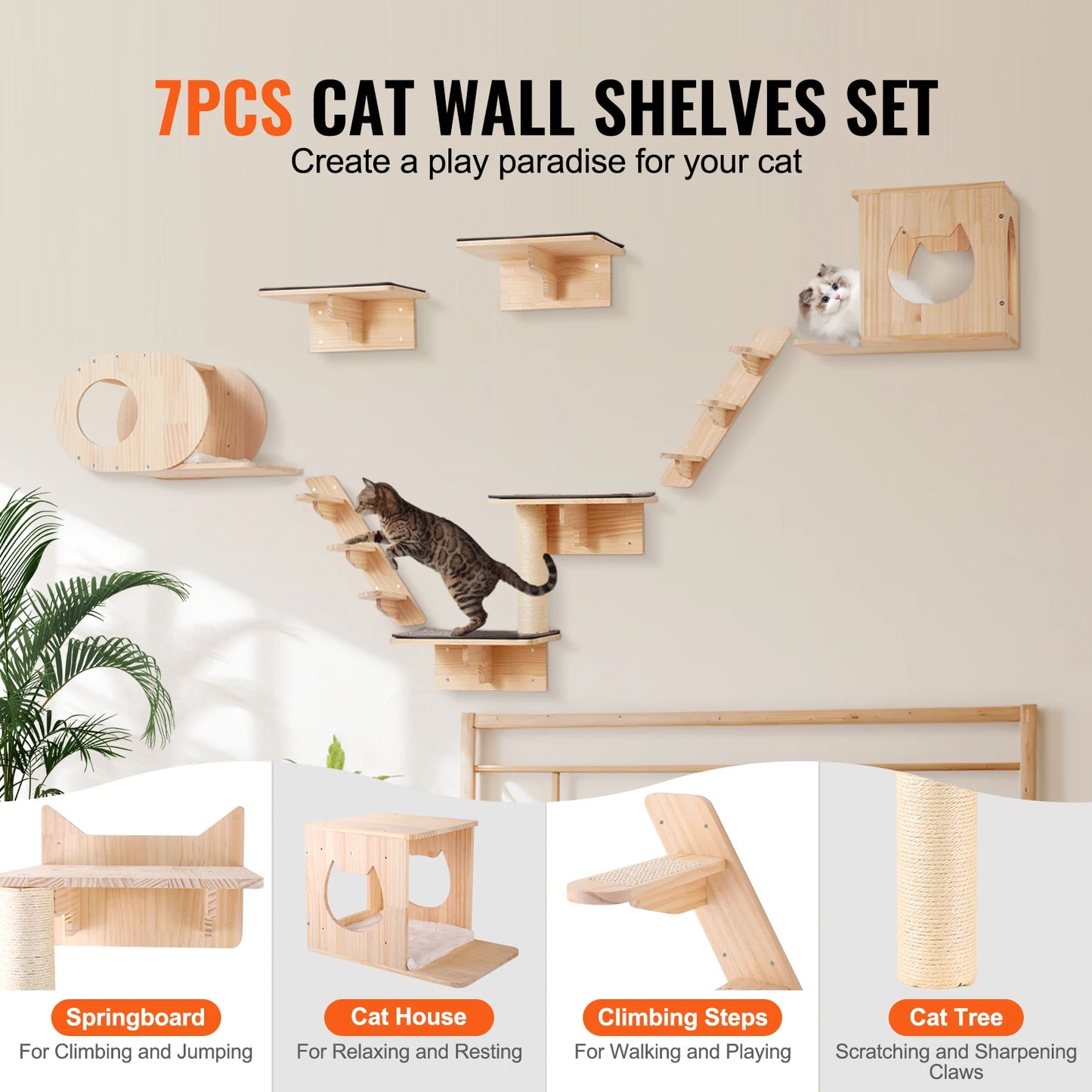 Wall Mounted Cat Shelves With Jumping Boards And Hammocks