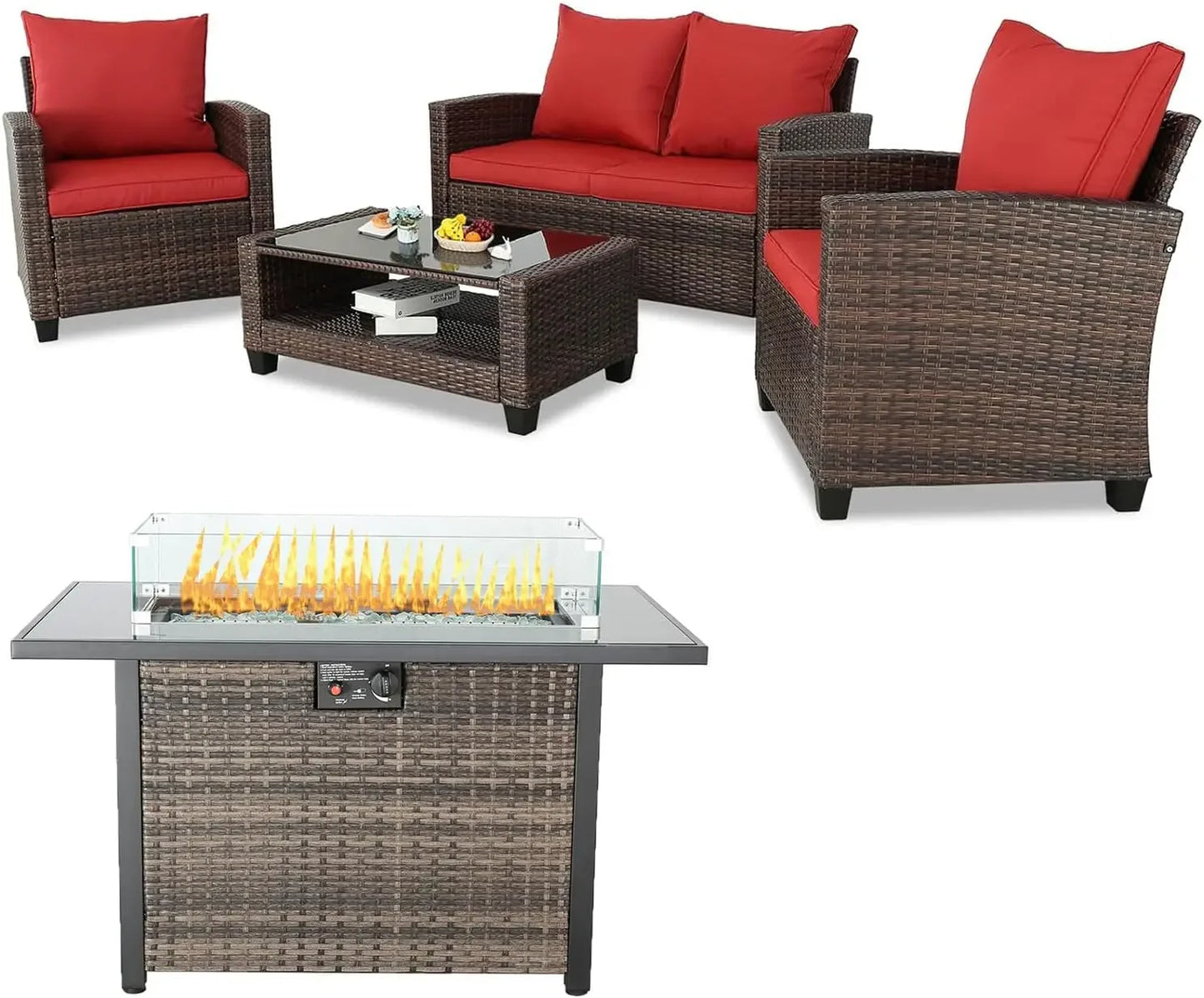 3 4 5 Pieces Patio Furniture Sets Outdoor Sectional Wicker Set Outdoor Conversation Set Patio Loveseats with Coffee Table