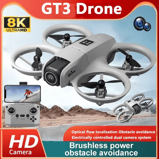GT3 Mini LED Foldable Drone GPS 8K HD Dual Camera Brushless Motor Obstacle Avoidance Quadcopter RC Toys Gifts