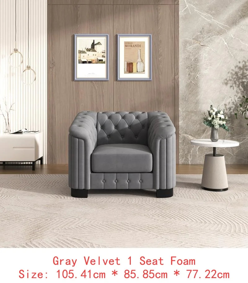 CN Sichuan VelvetUpholsteredSofaSetWithRubberWoodLegs PremiumGrade LuxuriousCraftsmanship EngineeredForDurability