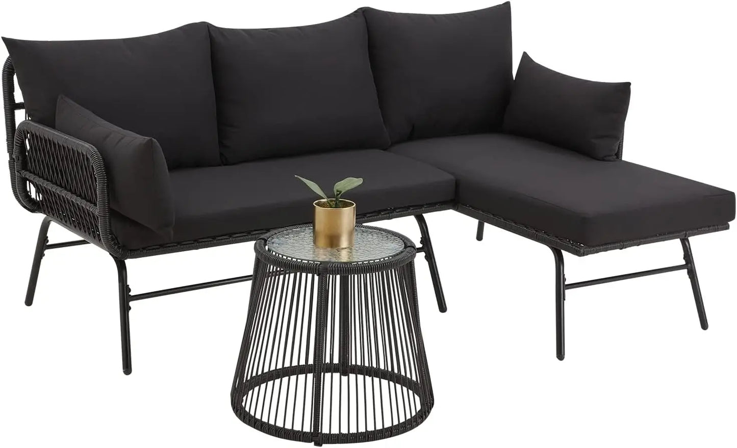 L-Shaped Outdoor Patio Conversation Set with Thick Cushions