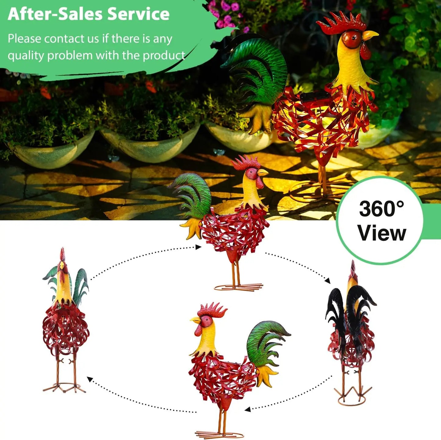 XMSJ Solar Rooster Statue Garden Decor For Outdoor Spaces
