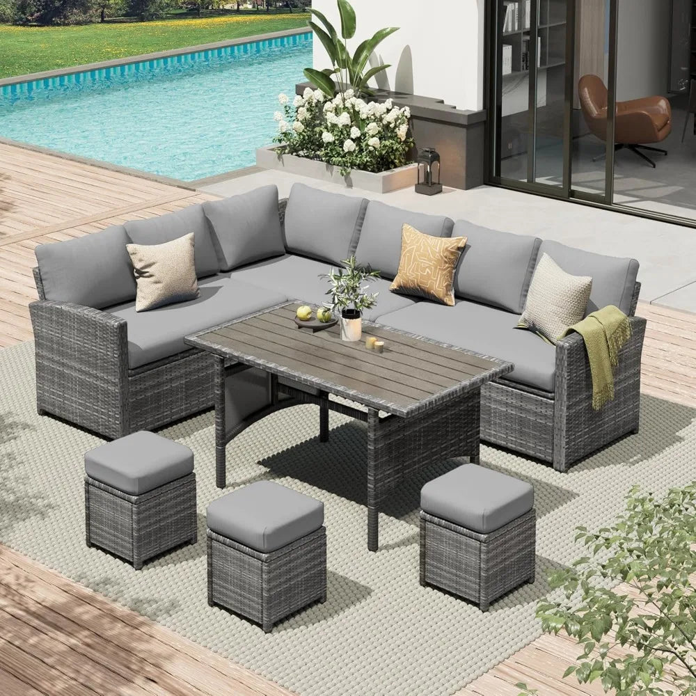 TANGXU Outdoor Patio Furniture Set With Dining Table And Chairs All Weather Wicker