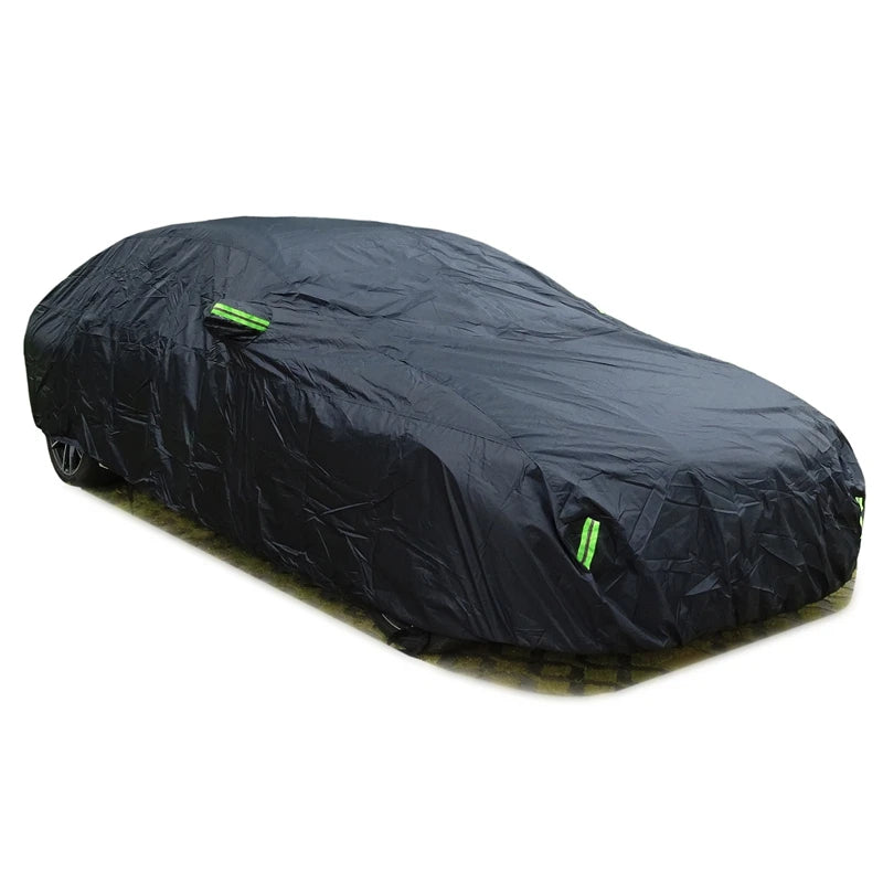 Universal Black Car Cover with Reflective Strips for All Vehicles