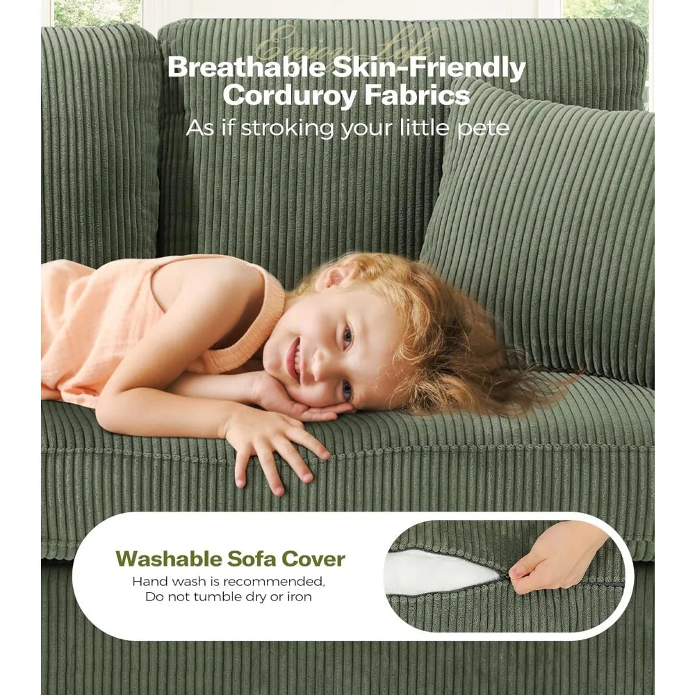 Corduroy Modern Sofa For Living Room Three Seat Comfort