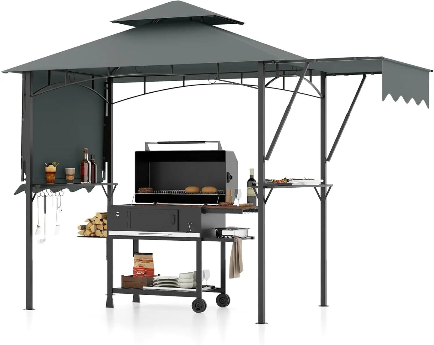Grill Gazebo With Dual Awnings And Adjustable Shadow Features